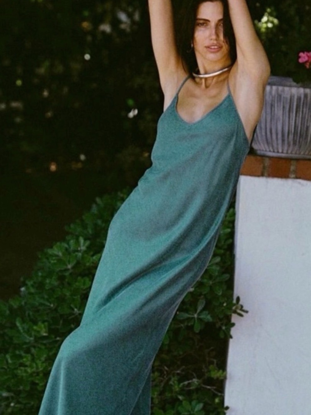 SU78 Slip Dress Chemise Cupro With Spaghetti Straps Swim Dress Size L